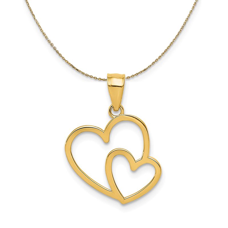 14k Yellow Gold Double Heart Necklace - 18 Inch 585$